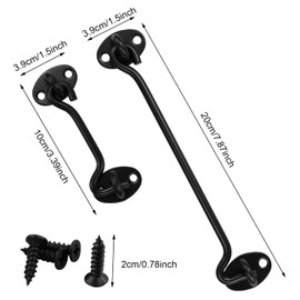 2PCS Hook and Eye Latch Barn Door Latch, Heavy Duty Solid Thicken Stainless Steel Gate Latch, Cabin Easy Lock Hooks and Eye Latch (100mm /4''+200mm/8'', Black)