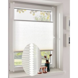DécoProfi Honeycomb Pleated Blind, No Drilling, White, 40 cm x 220 cm, Tensioned Pleated Blinds Made to Measure with Clamping Support, Klemmfix, Opaque Inner Frame Pleated Blinds for Clamping