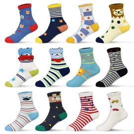 Hycles ABS Socks for Children, 12 Pairs Non-Slip Socks for 1-7 Years Baby Boys/Girls/Toddler, Sizes 0.5/6/9/1 (UK) - 02 Little Bear & Star (12 pairs).