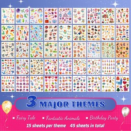 1000+ Holographic Stickers for Kids - 45 Different Sheets of 3 Themes Craft, Animal, Fairy Tale and Birthday Party, Kids Stickers for School Class Gift Wrap Decoration, Gift for Toddlers Boys and Girl