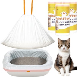 Naielfopet 30 Count 46" x 19" Jumbo Cat Litter Trash Bags with Drawstring, Extra Large Heavy Duty Cat Waste Bags for Top-open Kitty Litter Pan (Unscented)