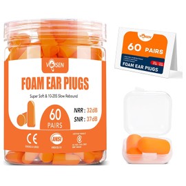 VOISEN 60 Pairs Foam Ear Plugs, Ear Plugs for Sleeping Noise Cancelling, 32dB NRR, 37dB SNR Earplugs for Sleeping, Snoring, Studying, Loud Events, Traveling & Concerts, A Storage Box, Orange