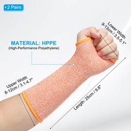PATIKIL 10 Inch Cut Resistant Sleeve, 2 Pairs Arm Safety Protectors Sleeves with Thumb Hole Level 5 Protection Forearm Guard Sleeves for Thin Skin and Bruising, XS, Orange