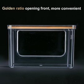 Hudgan Stackable Storage with Bamboo Top for Laundry Room Organization, Extra Large Trash Bag/Garbage Bag Dispenser, Under Sink Organizer, Pantry Organizers