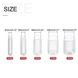 QUARKZMAN Pack of 50 Rubber End Caps Set 3/5/6/8/9.5 mm Inner Round Rubber Caps Vinyl Protective Caps Cover Screws Thread Protection Bolt Caps for Screw Thread Pipe Chair Legs, Clear