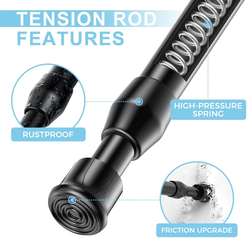 AIZESI Spring Tension Curtain Rod Short Tension Rod (Black,12" to