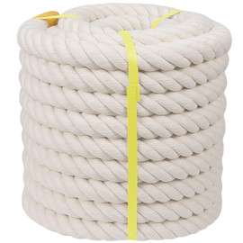 Twisted Cotton Rope (1 inch x 50 feet) Natural White Rope for Crafting, Hammock, Railings, Sports, Home Decorating