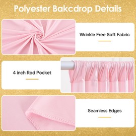10x10ft Pink Backdrop Curtains for Wedding Parties Wrinkle Free Pink Curtains Photo Backdrop Drapes for Photography Birthday Baby Shower Soft Fabric Party Backgournd for Photoshoot 5x10ft, 2 Panels