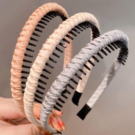 Headbands for Women Men Girls 3PCS Head Bands No Slip Fashion Hair Accessories with Teeth Comb Hair Hoop (Pink, White, Gray)