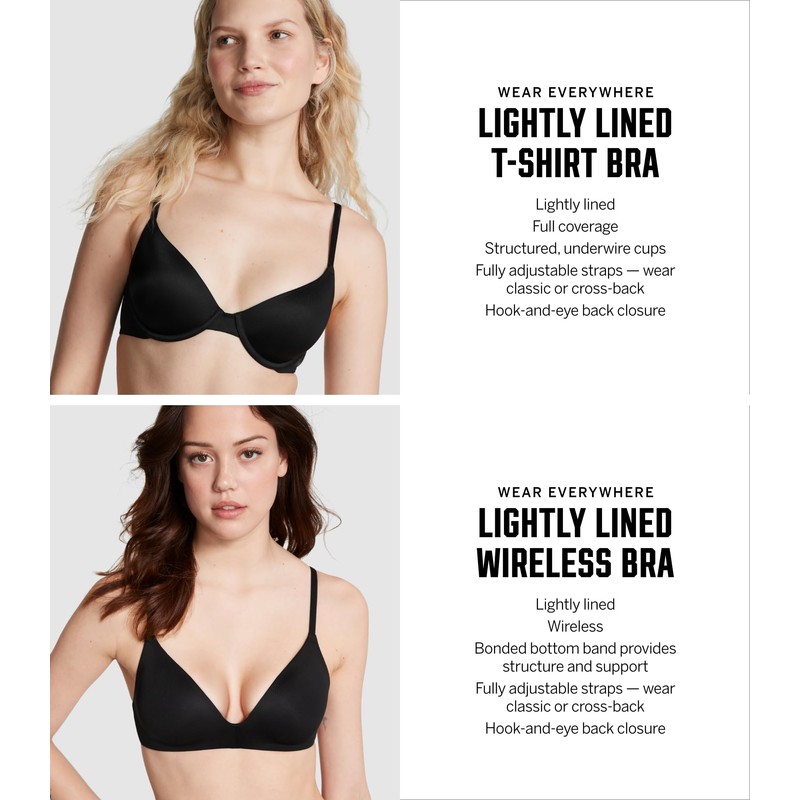 Victoria's Secret Pink Wear Everywhere T-Shirt Lightly Lined Bra, Smooth,