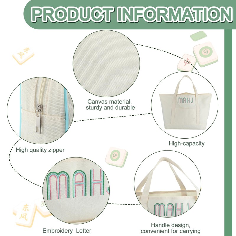 SilTriangle 2 Pcs Embroidered Mahjong Canvas Tote (large & Extra