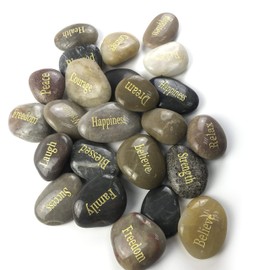 Majorhouse 24pcs Engraved Inspirational Stone,Gift Healing Zen Therapy Pocket Hope Thanks Stone With Inspiring Prayer Words,Blessing Stones.