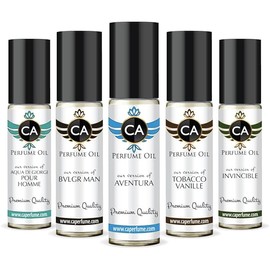 CA Perfume All Time Classic Men Set Impression of (Aventura + Aqua Di Giorgi Pour Homme + Invincible + Bvlg. Man + Tobacco Vanille) Fragrance Body Oils Travel Size Roll-On (0.3 Fl Oz/10 ml) X5