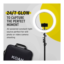 Koah SOL Sphere 19-inch 55 Watt Dimmable Ring Light Kit with Carrying Bag, and Smartphone Holder for YouTube, Self-Portrait Shooting, and Content Creation