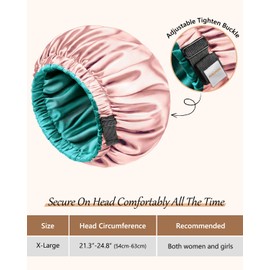 mikimini Satin Bonnet for Women Curly Hair, Reversible Double-Layer Hair Bonnet for Sleeping, Extra Large - Stretchy Sleep Hair Cap Anti-frizz, 2 Pieces (Green+Pink)