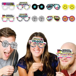 Big Dot of Happiness Through The Decades Glasses - Paper Card Stock 50s, 60s, 70s, 80s, and 90s Party Photo Booth Props Kit - 10 Count