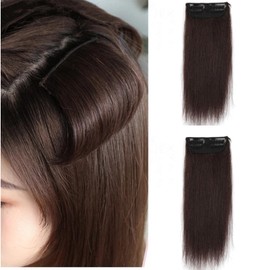 Funyn 2pieces Thick Straight Hair Pieces Adding Hair Volume Seamless Hair Topper Synthetic Invisible Clips in Hair Pieces Fluffy Hair Pad Hair Extension for Hair Loss (12INCH/30CM, Dark Brown)
