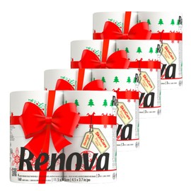 Renova Christmas Toilet Paper 16 Rolls - 3 Ply - 160 Sheets per Roll - Festive and Fun Bathroom Essential for the Holidays - Set of 4 packs