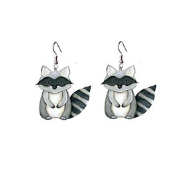 Red Fox Stud Earrings Copper Cute Wood Raccoon Fox Animal Dangle Earrings Hypoallergenic Jewelry for Women Gifts-Wood Raccoon