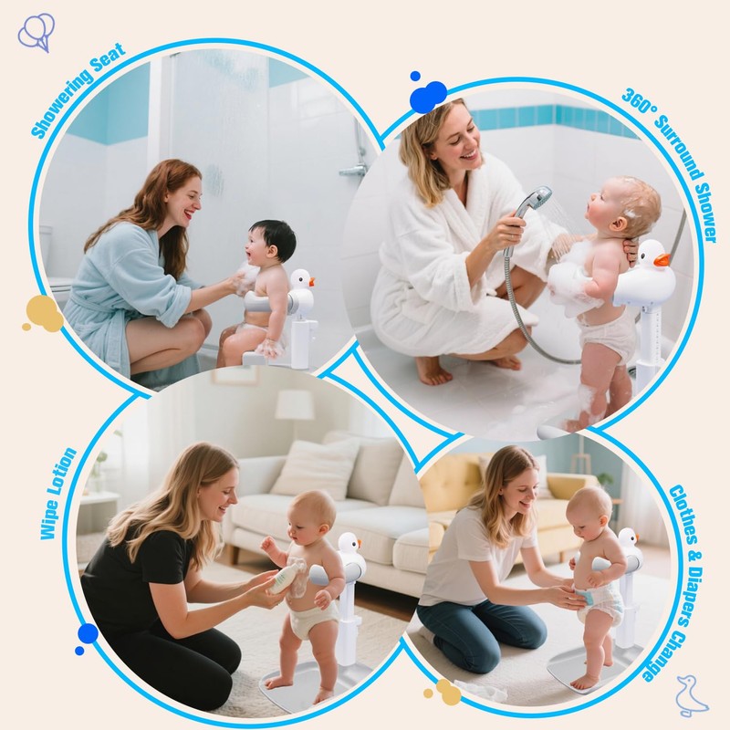 Baby Shower Stand 𝙬𝙞𝙩𝙝 𝙎𝙝𝙤𝙬𝙚𝙧 𝘾𝙖𝙥 & 𝙎𝙩𝙤𝙤𝙡 - Safety