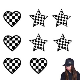 8Pcs Heart Iron on Patches,Iron on Patches for Clothing, Sew on Patches Checkered Heart Patches,Embroidered Applique Patches for Backpacks for T-Shirts Jackets for T-Shirts Jackets,Decorative Applique