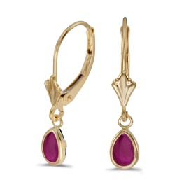 14k Yellow Gold Pear Ruby Bezel Lever-back Earrings
