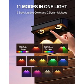 KIALUSH Solar Fence Lights 10 Pack, Outdoor Fence Solar Lights with 11 Modes RGB Color Glow LED Solar Lights， IP65 Outdoor Waterproof Solar Wall Lights, for Patio, Backyard, Deck, Fence, Railing.