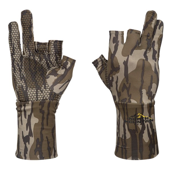 North Mountain Gear Mossy Oak Bottomland Stretch Fit Fingerless Hunting Gloves - Lightweight Camouflage Glove Liner
