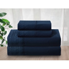 Elegant Comfort Luxury Soft Coziest 4-Piece Bed Sheet Set 1500 Thread Count Egyptian Quality Microfiber Wrinkle Resistant Beautiful Quilted Design on Flat Sheet and Pillowcases, Queen, Navy
