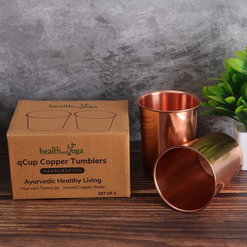 HealthAndYoga™ qCup Pure Copper Tumblers for Drinking - Ayurvedic Health