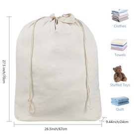 AMJ 3 Pack - Extra Large Natural Cotton Laundry Bag, Drawstring Travel Organizer Bag Fit Hamper Basket Camp Home College Dorm Tear Resistant Dirty Cloth Big Storage, Beige