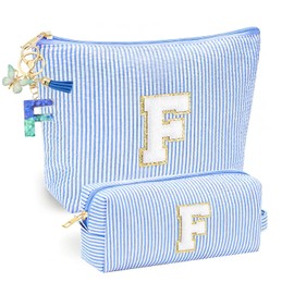 Personalised Blue Cosmetic Bag with Keychain Butterfly Fringe Initial Makeup Bag for Girls Travel, blue, Fashionable