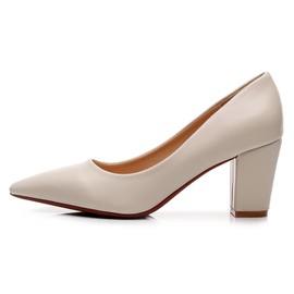 VenusCelia Women's Lewin Pump Chunky Heel Shoe (7.5 M US,Beige PU)