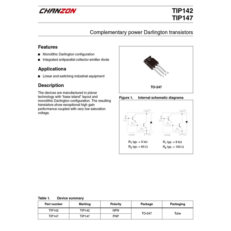Chanzon TIP147 TO-220 Power PNP Darlington Transistor 10 A Pack