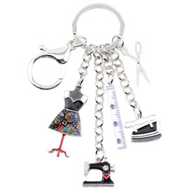 WEVENI Alloy Sewing Machine Key Ring Scissors Ruler Iron Jewellery Enamel Charms For Women Girls Gift, black