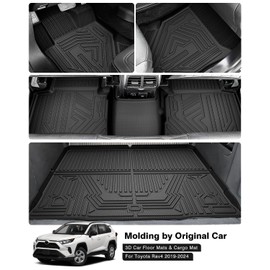 Powerty Floor Mats & Cargo Liner for 2019-2024 Toyota RAV4 Accessories Floor Mats 2 Row Liner Set All Weather TPE 3D Floor Liners&Rear Cargo Mat