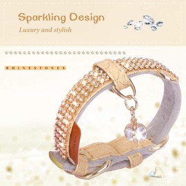 PetsHome Cat Collar, Dog Collar, [Bling Rhinestones] Premium PU Leather with Pendant Adjustable Collars for Big Cat and Small to Medium Dog Small Gold