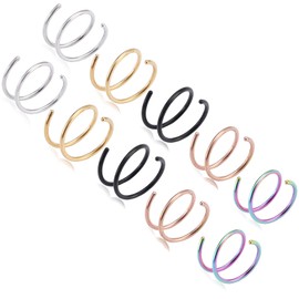 Double Nose Rings for Single Piercing Double Hoop Nose Ring for Single Piercing Spiral Twist Nose Ear Lip Rings for Women Men (5pcs)
