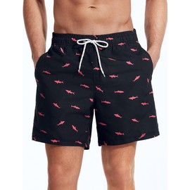 MOANOK Mens Swimming Trunks 6 Inch Quick Dry Beach Shorts Swim Trunks with Mesh Liner and Pockets,Black Shark,Large