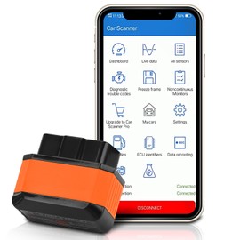 WODHMIEY OBD2 Bluetooth Diagnostic Tool, Car Engine Fault Code Reader & Check Engine Light Reset, Compatible with Android&iOS, Real-Time Vehicle Diagnostics, Fault Code Clearing (Black Orange)