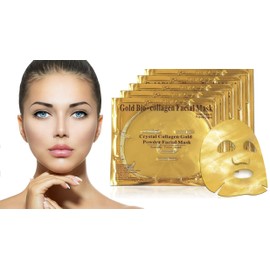 24K Gold Face Mask NATUREGURU Bio Collagen Face Mask For Anti Aging, Whitening, Puffiness, Anti Wrinkle, Moisturizing, Deep Tissue Rejuvenation and Hydrates Skin X 5Pack
