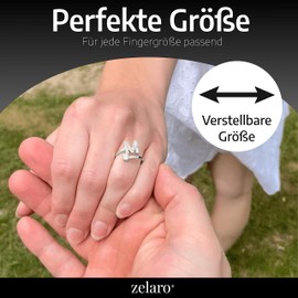 Zelaro Silver Ring with Letter, Cubic Zirconia Ring with Initials, Couple Rings for Girls, Gift for Girlfriend, Women's Ring as Jewellery Rings for Anniversary, Adjustable Rings in Silver,