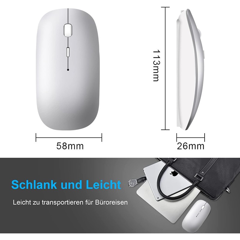 QYFP Bluetooth Maus, Wiederaufladbare Leichte Kabellose Maus Kompatibel mit MacBook