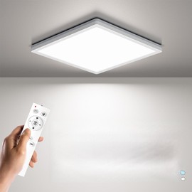 BLNAN Dimmable LED Flush Mount Ceiling Light Fixture with Remote Control, 9 Inch 18W 3000K-6500K, 2000K Nightlight Wired Low Profile for Bedroom, Kitchen, Living Room, Square White