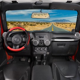 SEG Direct Car Steering Wheel Cover for F-150 Tundra Range Rover 15.5-16 inch, Black and Red Microfiber Leather