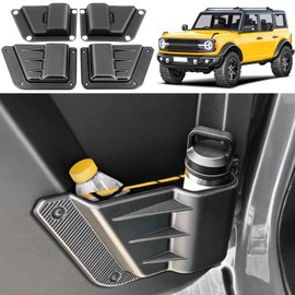 Nounaik Rear Door Storage Pockets for Ford Bronco Accessories 2021 2022 2023 2024 2025,Door Side Organizer Box Insert Cup Holder fit Bronco 2/4-Door Interior Replacement Accessories,2PCS Black