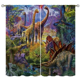 Dinosaur Blackout Curtains for Home Decor,Wild Ancient Predator Fairytales Jungle Animal Rod Pocket Thermal Insulated Drapes Darkening Window Curtain for Girls Boy Bedroom Living Room 42 x 63 Inch
