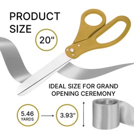 Big Grand Opening Kit - 20 Inch Large Gold Scissors for Grand Opening Ceremonies and Silver Satin Ribbon For Business Inaugurations and Special Events