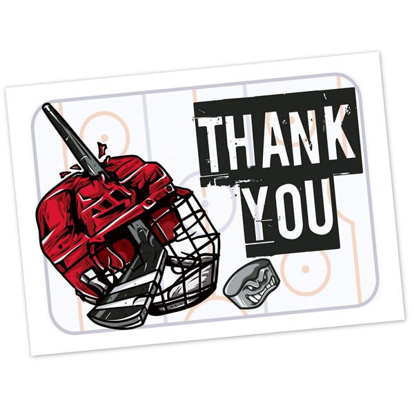 Hockey Kids Birthday Party Fill in The Blank Thank You Cards (20 Count with Envelopes) - Easy Thank You Notes for Boys - Ice Hockey Player - Goalie