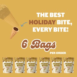 Muddy Bites Waffle Cone Snacks Bite Sized Chocolate Filled Waffle Cones for Snack or Dessert, Hot Cocoa, Made with Cane Sugar, Non-GMO, Kosher (Hot Cocoa, 6 Bags)
